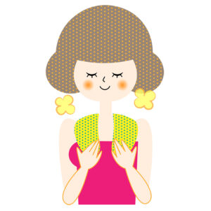 肩に蒸しタオルを当てる女性のイラスト